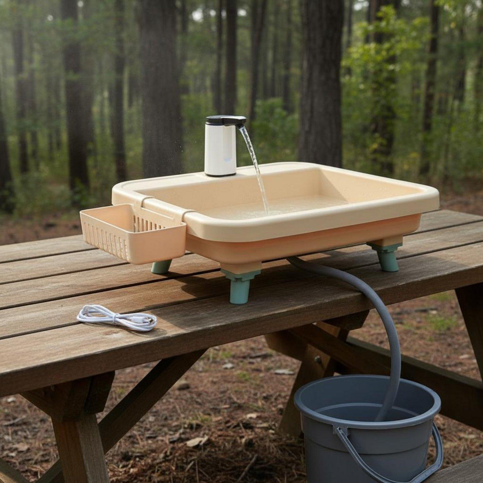Camping - 屋外キャンプ用洗面器 ポータブルシンク 電動ウォーターポンプ蛇口セット ガーデン旅行キッチン用