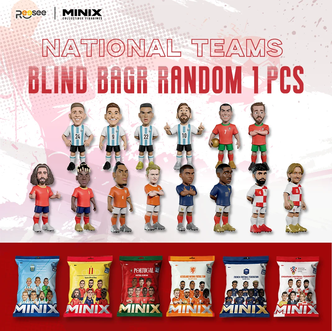 Team Sports - MINIX ナショナルチーム ミステリーブラインドバッグ（ランダム1個お選びください）、6チーム＆14人のスタープレーヤー、スポーツコレクターズギフト、サッカーファン向け
