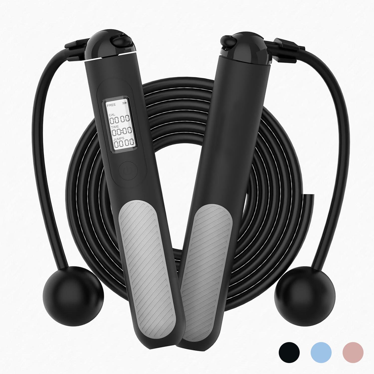 Smart Jump Rope Digital Counter - 2-in-1スマートデジタルウェイトジャンプロープ、LEDディスプレイカウンター付きコードレス縄跳び、調節可能なPVCスチールワイヤー、滑り止めハンドル、大人向け屋内外有酸素運動、ホームジムフィットネストレーニング、携帯用エクササイズ機器