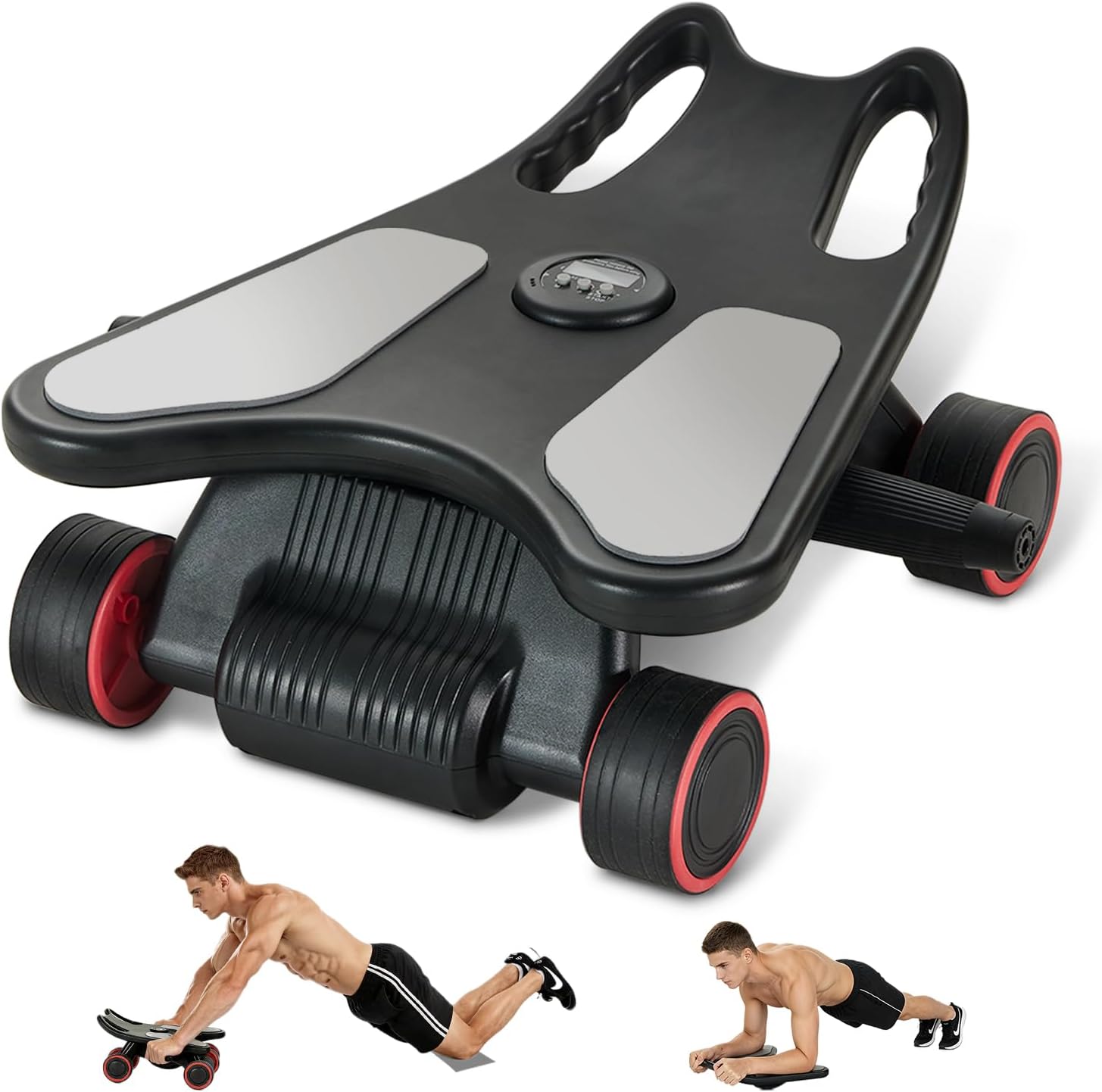Ab Roller Wheel With Elbow Support - アブローラーホイール、アブローラー、アップグレード版自動リバウンドアブローラー（肘サポート、膝マット、タイマー付き）、4輪アブトレーニング器具（体幹強化用）、初心者向け静音アブホイール（男性女性向けホームジムフィットネス用）