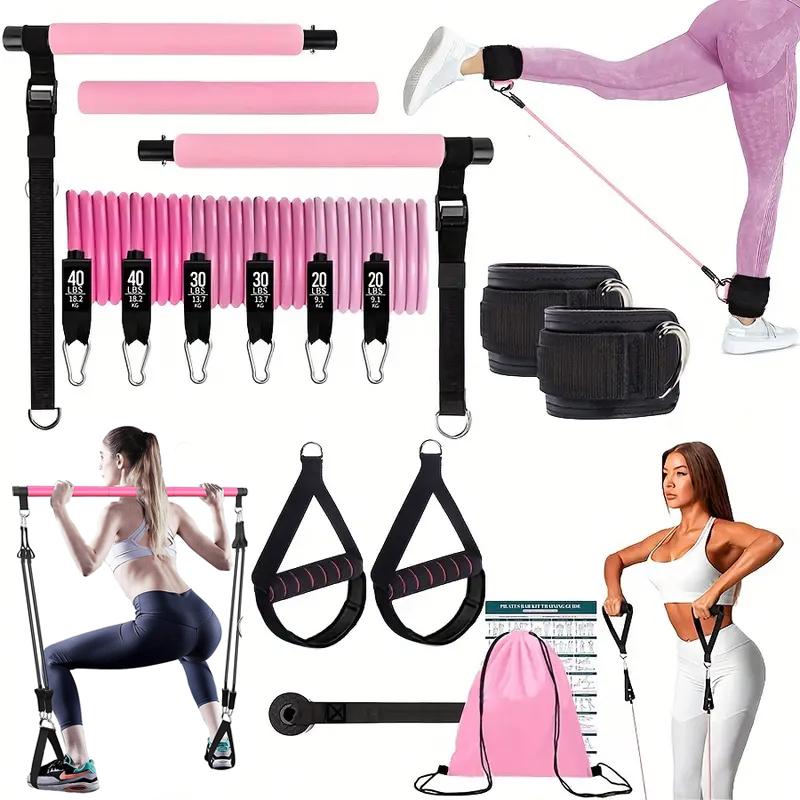 Pilates Bar Kit With Resistance Bands - 多機能ピラティスバーキット、弾性抵抗バンド付き、調整可能なストレッチピラティスボード、ホームジムトレーニング機器、全身筋力トレーニングヨガ、ポータブルフィットネスエクササイズギア