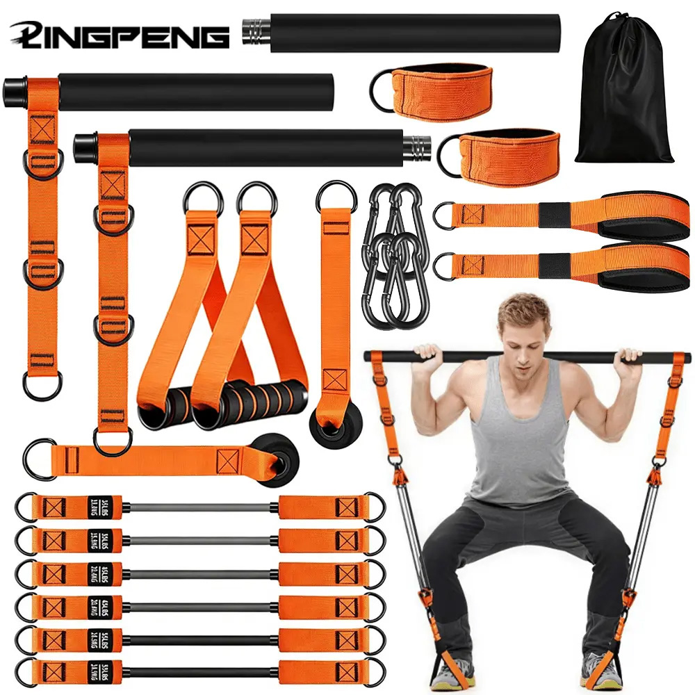 Pilates Bar Kit With Resistance Bands - レジスタンスバンド ホームピラティスセット レジスタンスバーバンド付き オールインワン筋力トレーニングキット 全身ワークアウト用