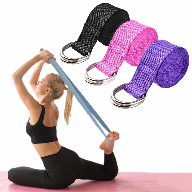 Resistance Bands Set With Handles - 183*3.8 センチメートルヨガストラップ綿エクササイズヨガベルト調節可能な織ストレッチ D リングバックルフィットネスストレッチバンドピラティスロープ