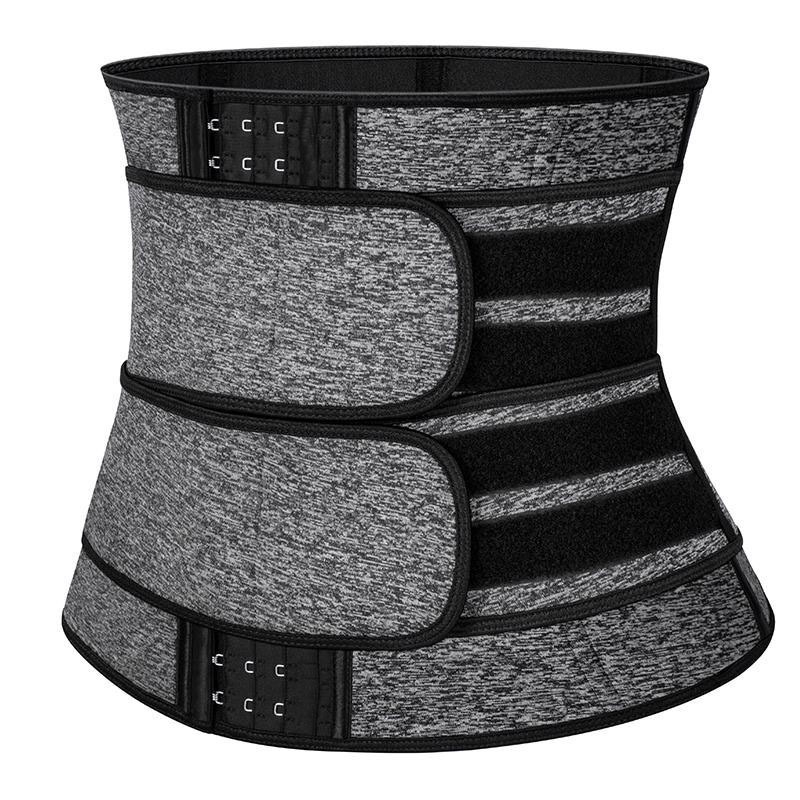 Sweat Waist Trainer Belt Neoprene - 女性用ネオプレン製汗出しウエストトレーナー ダブルベルト ボディシェイパー 3列フック お腹引き締め ジムフィットネスワークアウト