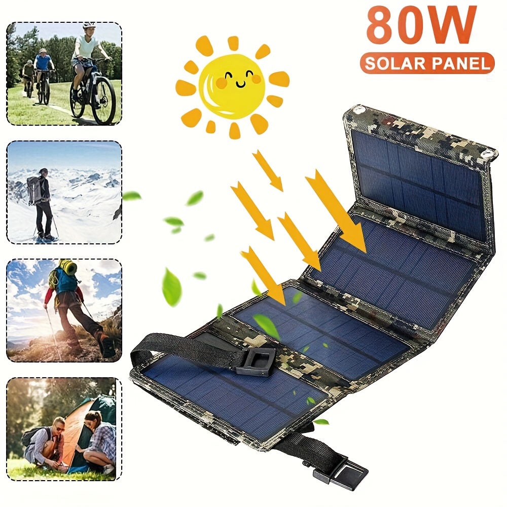 Camping - 【ソーラーパネル】80Wポータブル折りたたみ式ソーラーパネル | USBポート付きで、アウトドア旅行、ハイキング、キャンプに最適 - 携帯電話を充電できます