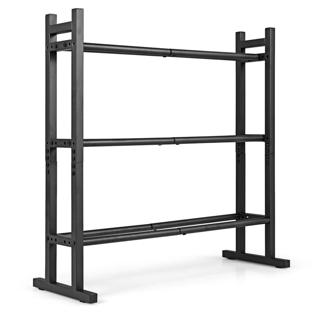Fitness Equipment - 頑丈な3段ダンベルラック、粉体塗装スチール製ウェイト収納スタンド、耐荷重529ポンド、調整可能なフィットネス機器オーガナイザー、ホームジム、ガレージ用、ブラック