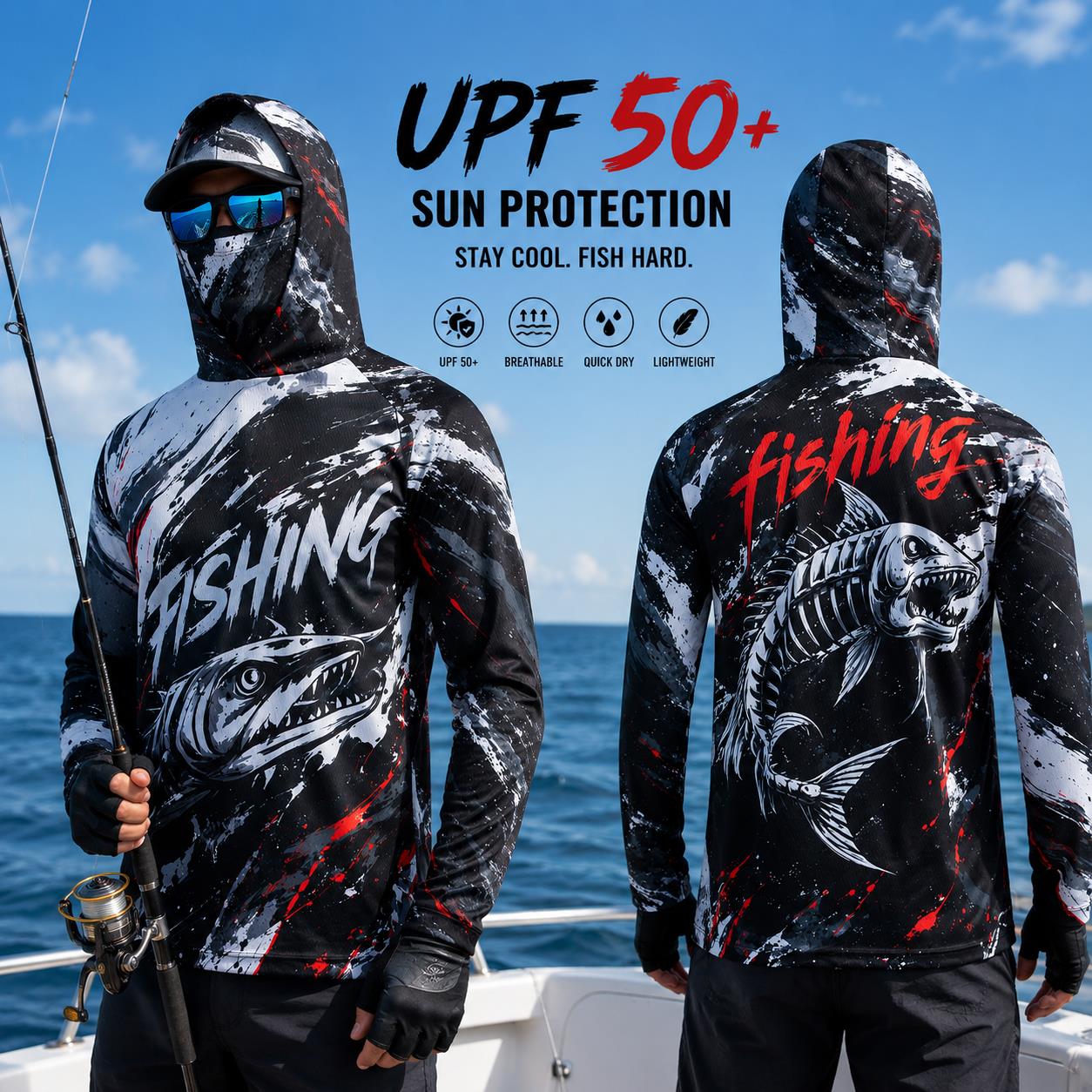 屋外用日焼け防止長袖フィッシングトップ ネックマスク付き プ - Fishing のレビューと価格