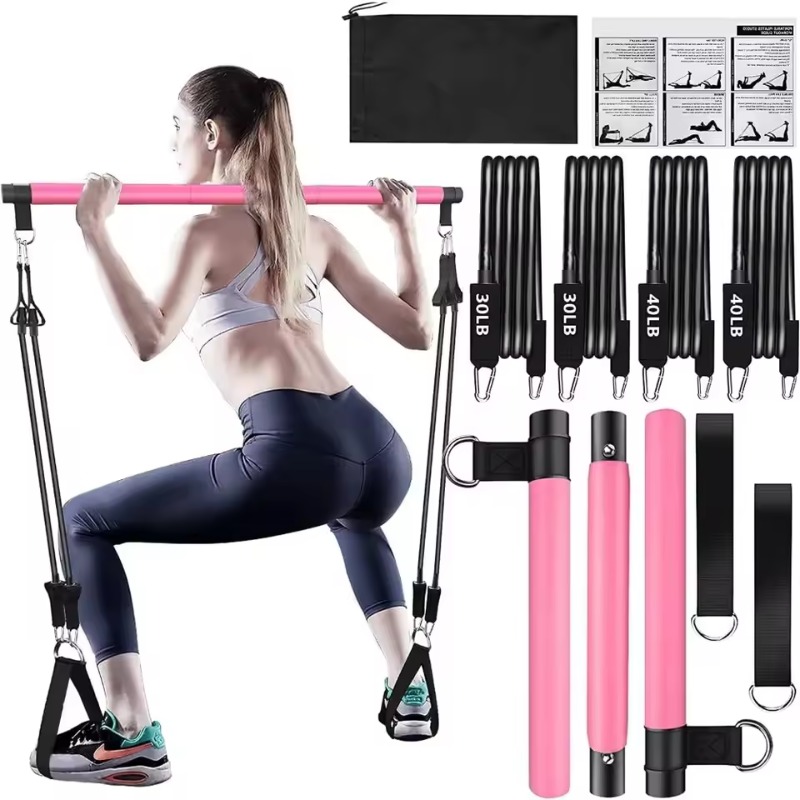ピラティスバーキット、レジスタンスバンド付き、重ねて使えるバ - Pilates Bar Kit With Resistance Bands のレビューと価格