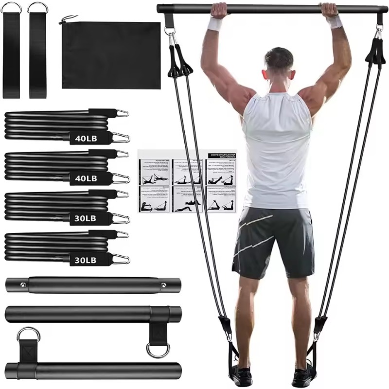 ピラティスバーキット、レジスタンスバンド付き、重ねて使えるバ - Pilates Bar Kit With Resistance Bands のレビューと価格