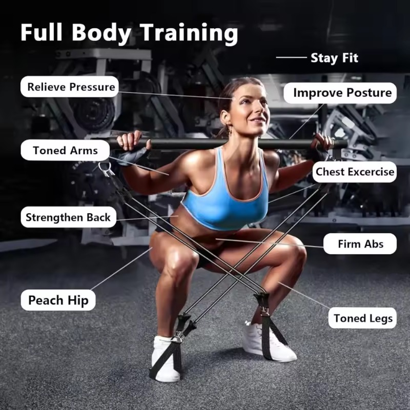 ピラティスバーキット、レジスタンスバンド付き、重ねて使えるバ - Pilates Bar Kit With Resistance Bands のレビューと価格