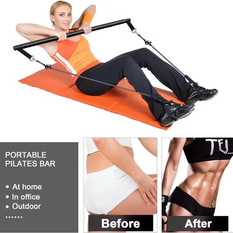 ピラティスバーキット、レジスタンスバンド付き、重ねて使えるバ - Pilates Bar Kit With Resistance Bands のレビューと価格