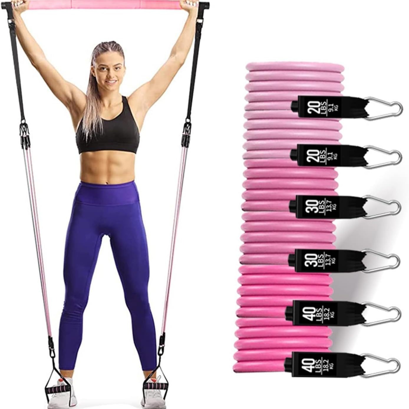 180ポンドの抵抗バンドと調節可能なピラティスバー付き、持ち - Pilates Bar Kit With Resistance Bands のレビューと価格