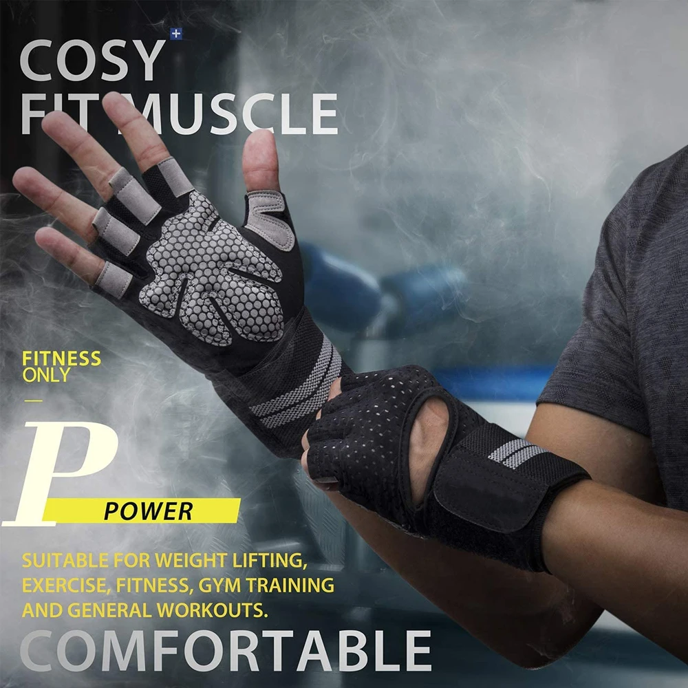 1 ペアハーフフィンガージムフィットネスグローブリストラップ - Wrist Wraps Weightlifting Support のレビューと価格